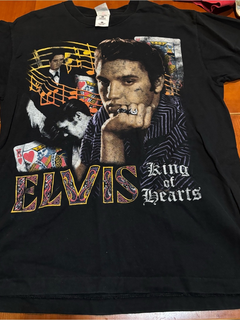 Fruit of the Loom Black Elvis 'King of Hearts' Graphic Tee